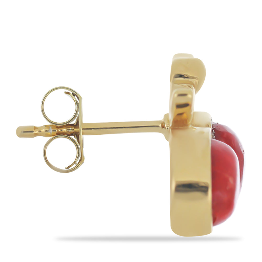 Brincos de Prata com Banho de Ouro com Coral Esponja Vermelha