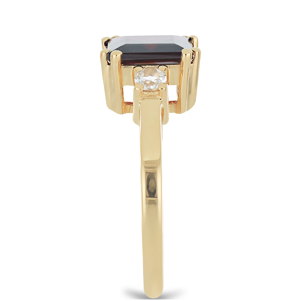 Anel de Prata com Banho de Ouro com Granada Rhodolite das Minas Moatize e Topázio Branco