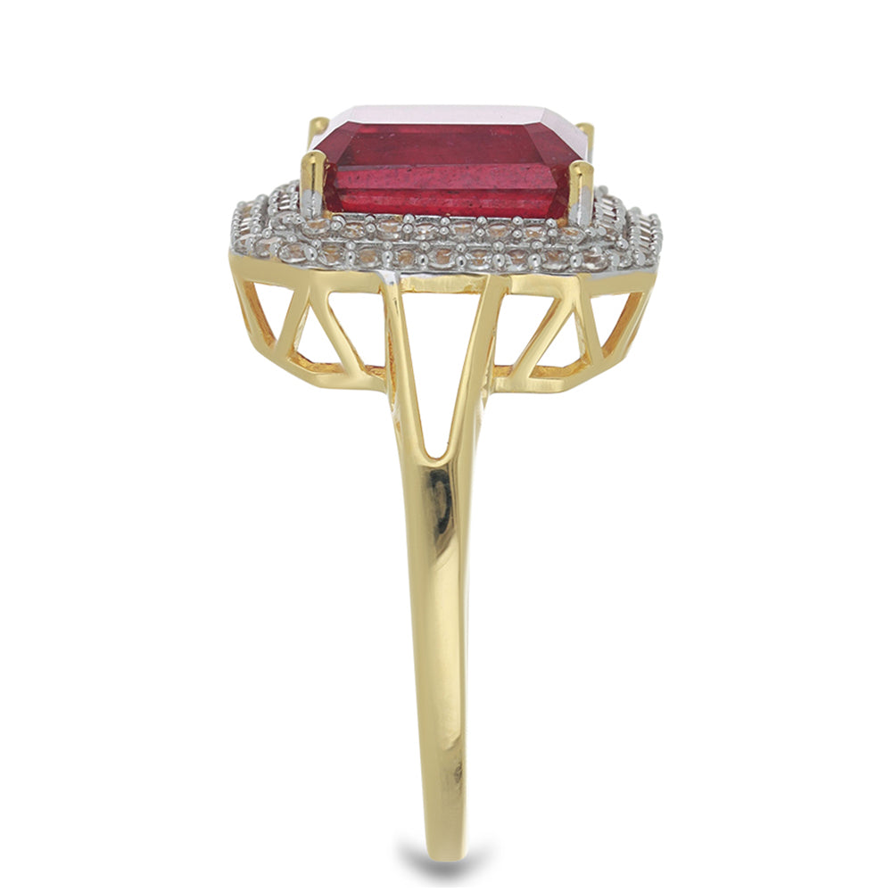 Anel de Ouro com Rubi de Madagáscar e Zircão Branco Natural Contraste: Cruz missionária