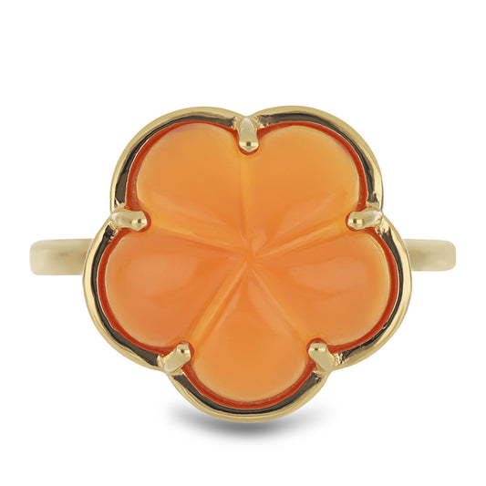 Anel de Prata com Banho de Ouro com Cornalina de Tagebau Contraste: Cabeca de Veado (800)