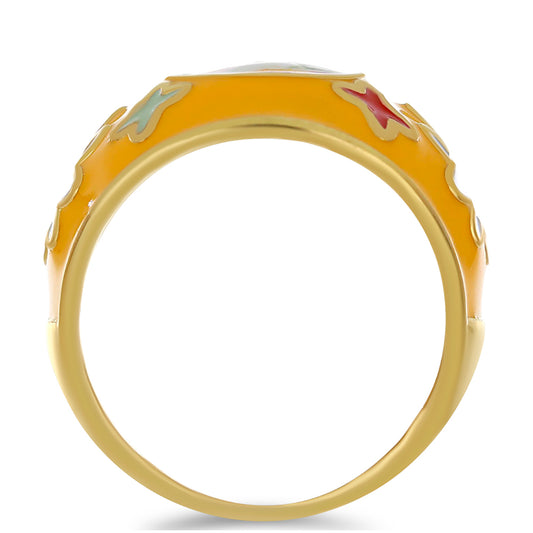 Anel de Prata com Banho de Ouro com Esmalte Contraste: Cabeca de Veado (800)