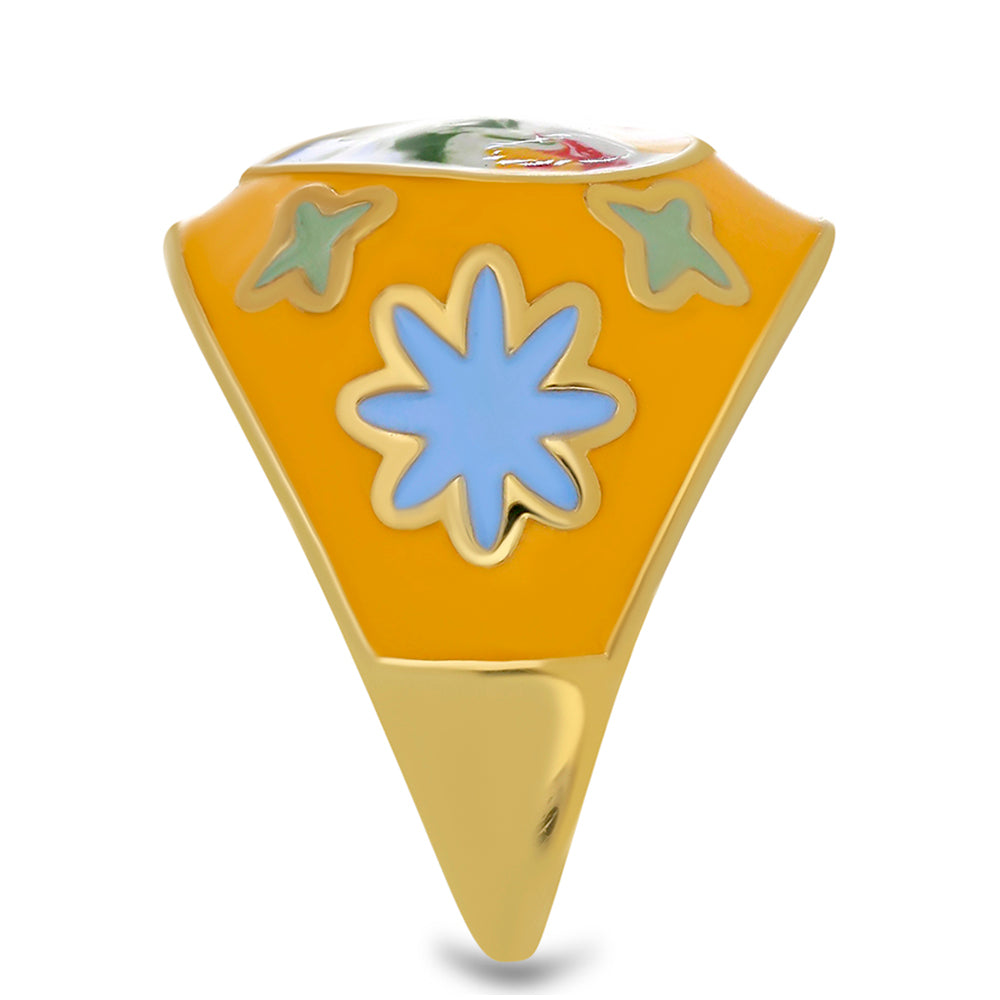 Anel de Prata com Banho de Ouro com Esmalte Contraste: Cabeca de Veado (800)