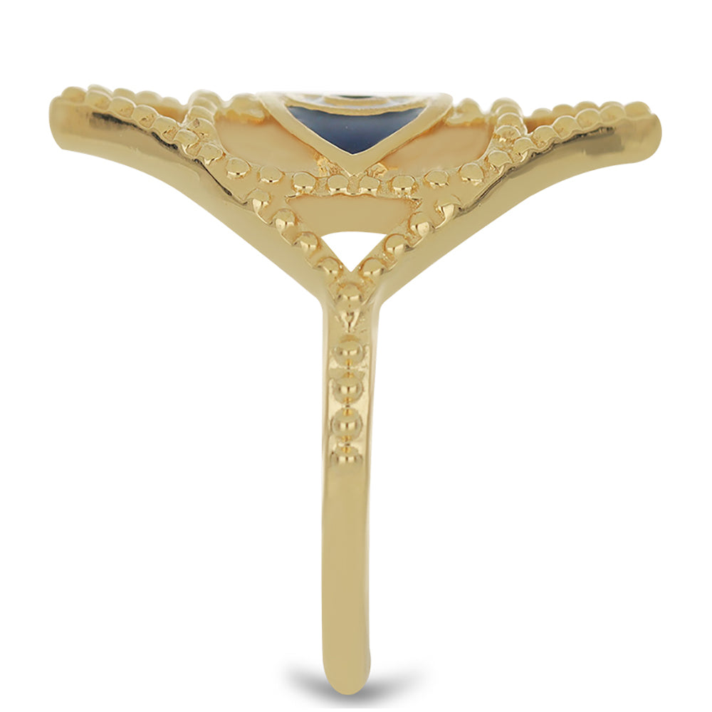 Anel de Prata com Banho de Ouro com Esmalte Contraste: Cabeca de Veado (800)