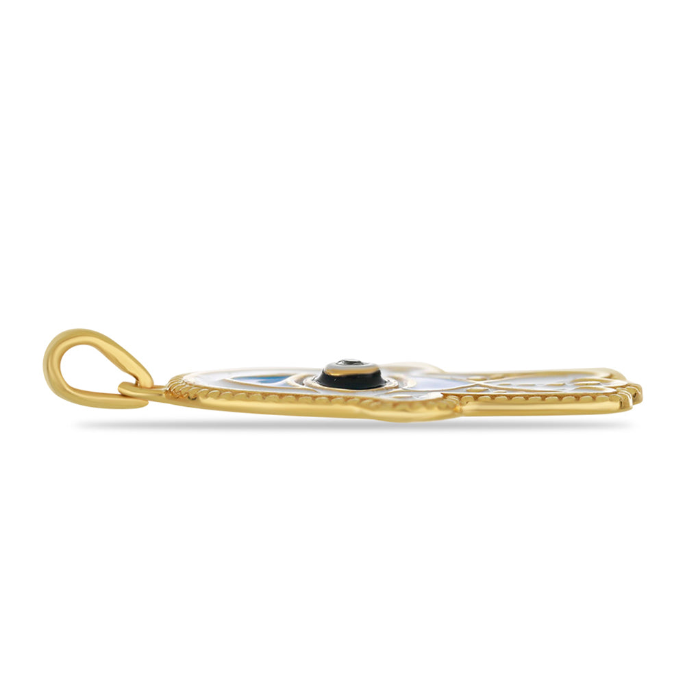 Pendente de Prata com Banho de Ouro com Esmalte e Topázio Branco Contraste: Cabeca de Veado (800)