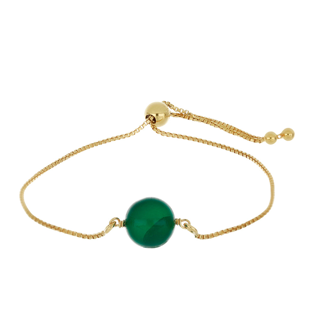 Pulseira de Prata com Banho de Ouro com Ágata Verde