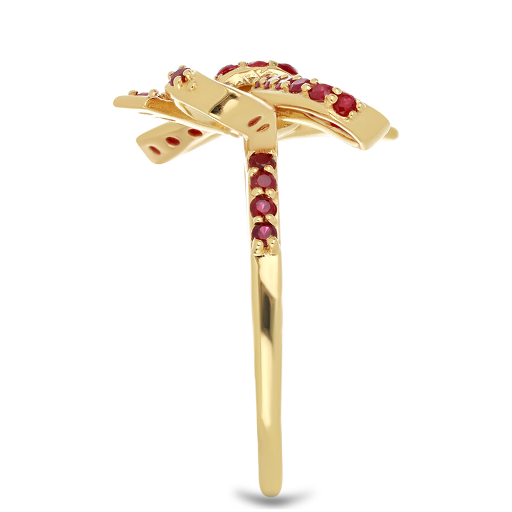 Anel de Prata com Banho de Ouro com Rubi de Madagáscar Contraste: Cabeca de Veado (800)