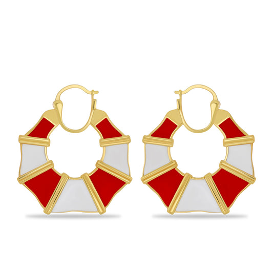 Brincos de Prata com Banho de Ouro com Esmalte Contraste: Cabeca de Veado (800)