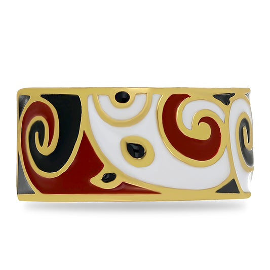 Anel de Prata com Banho de Ouro com Esmalte Contraste: Cabeca de Veado (800)