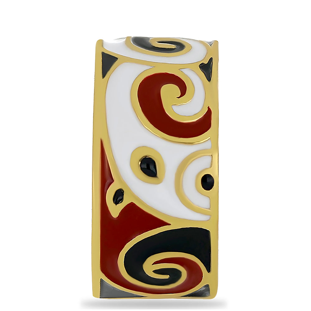 Anel de Prata com Banho de Ouro com Esmalte Contraste: Cabeca de Veado (800)