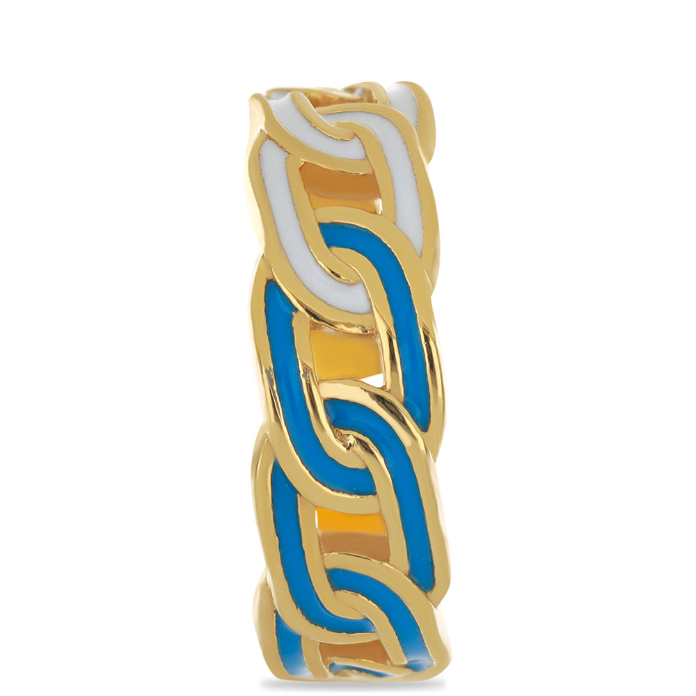 Anel de Prata com Banho de Ouro com Esmalte Contraste: Cabeca de Veado (800)