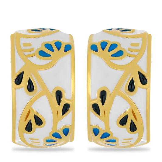 Brincos de Prata com Banho de Ouro com Esmalte Contraste: Cabeca de Veado (800)