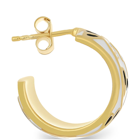 Brincos de Prata com Banho de Ouro com Esmalte Contraste: Cabeca de Veado (800)