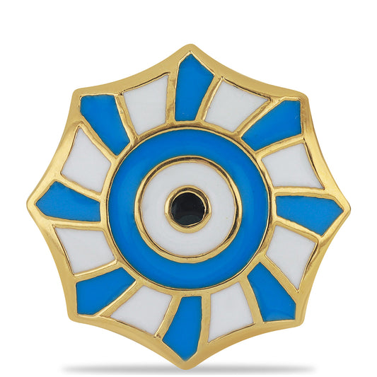 Anel de Prata com Banho de Ouro com Esmalte Contraste: Cabeca de Veado (800)