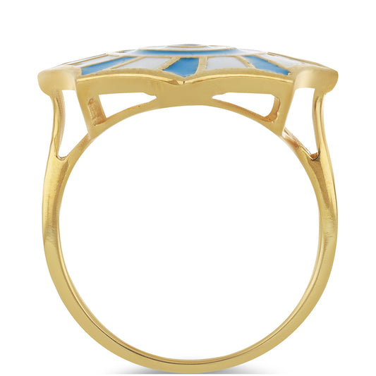 Anel de Prata com Banho de Ouro com Esmalte Contraste: Cabeca de Veado (800)