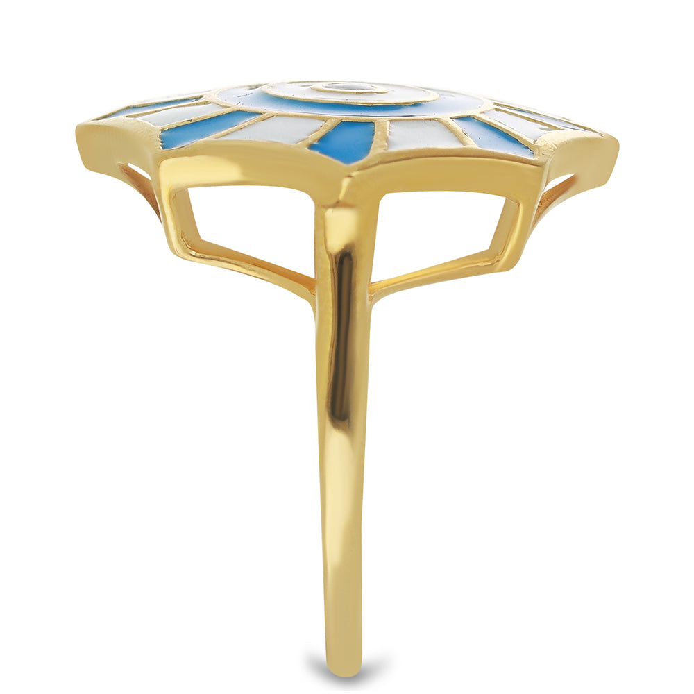 Anel de Prata com Banho de Ouro com Esmalte Contraste: Cabeca de Veado (800)