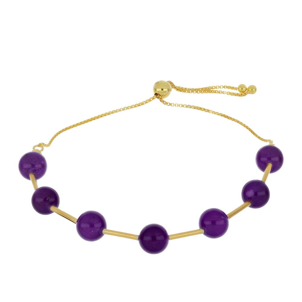 Pulseira de Prata com Banho de Ouro com Ágata Roxa