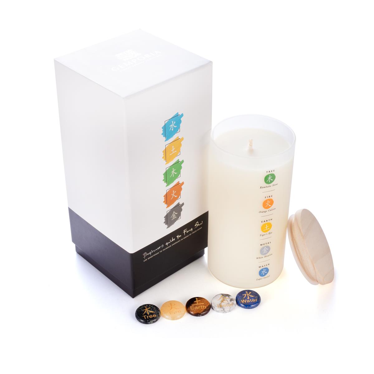 Gemporia: Vela Feng Shui, Fragrância de Sálvia com Pedras Preciosas dos Cinco Elementos ATGW 171cts