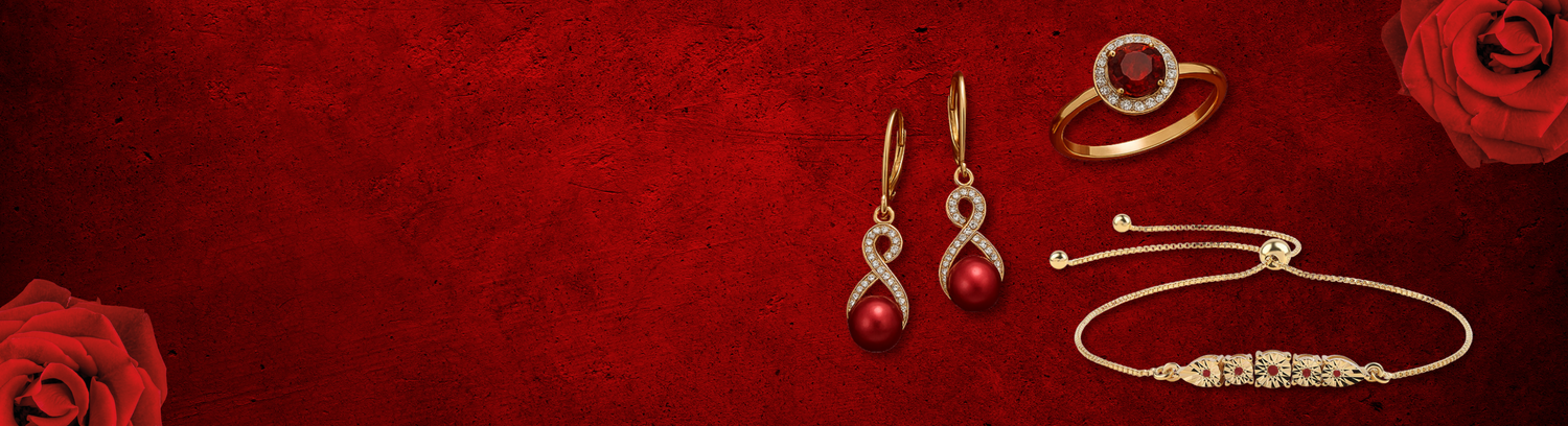 Jóias com pedras vermelhas