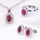 Conjunto de Liga de Ouro com Rubi e Cristal Emporia® Branco ( Colar+Brincos+Anel+Pendente )