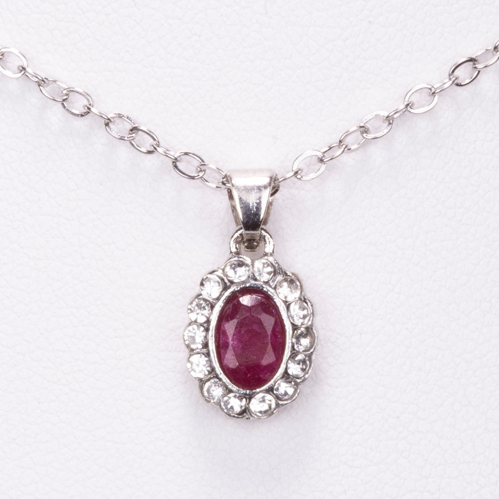 Conjunto de Liga de Ouro com Rubi e Cristal Emporia® Branco ( Colar+Brincos+Anel+Pendente )