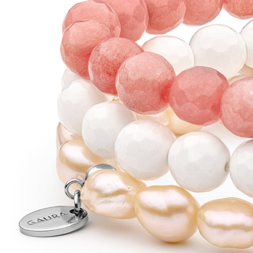 Pulseira com Pérola de Água Doce Cor Rosa Barroca e Mãe de Pérola 2 