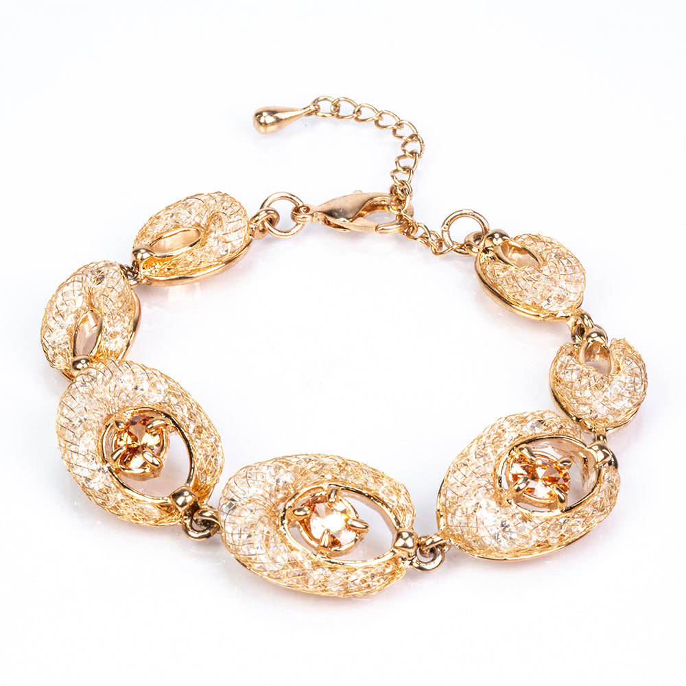 Conjunto de Liga de Ouro com Cristal Emporia® Branco ( Colar+Brincos+Pulseira ) 2 