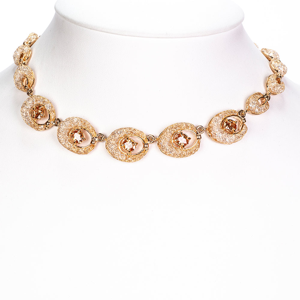 Conjunto de Liga de Ouro com Cristal Emporia® Branco ( Colar+Brincos+Pulseira ) 3 