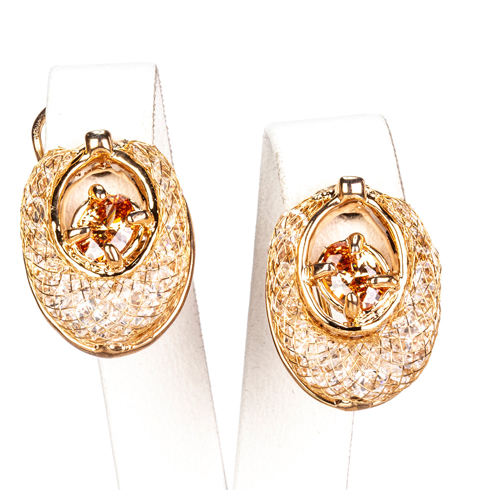 Conjunto de Liga de Ouro com Cristal Emporia® Branco ( Colar+Brincos+Pulseira )