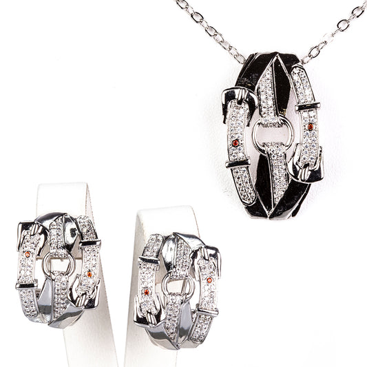 Conjunto de Liga de Ouro com Cristal Emporia® Branco ( Colar+Brincos+Pendente )