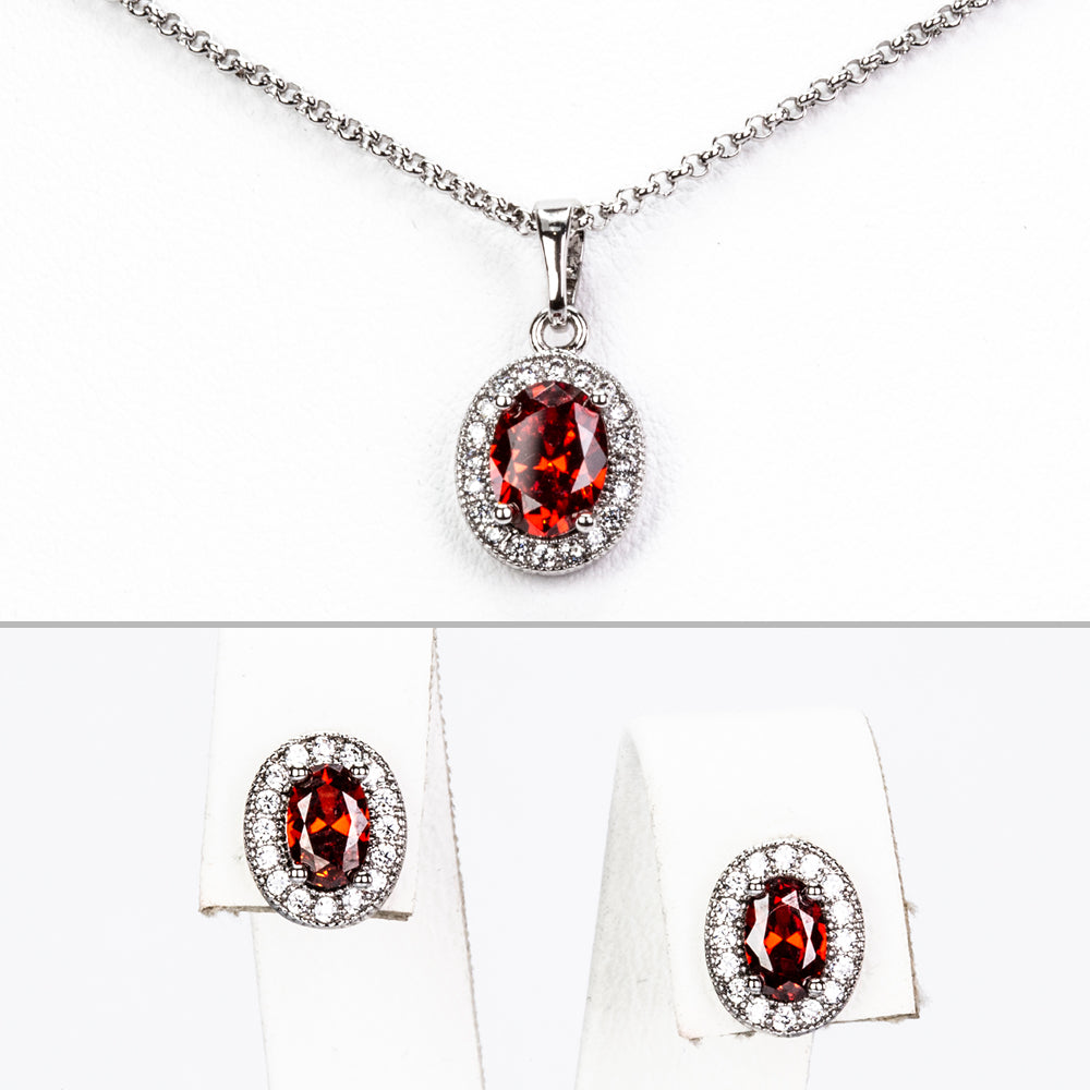 Conjunto de Liga de Ouro com Cristal Emporia® Vermelho e Cristal Emporia® Branco ( Colar+Brincos+Pendente ) 1 