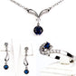 Conjunto de Liga de Ouro com Cristal Emporia® Azul e Cristal Emporia® Branco ( Colar+Brincos+Anel )