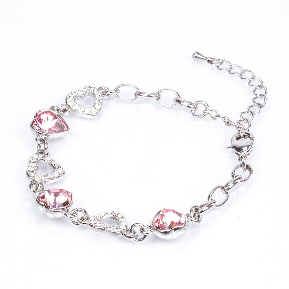 Conjunto de Liga de Ouro com Cristal Emporia® Branco e Cristal Emporia® Rosa ( Brincos+Pulseira ) 2 
