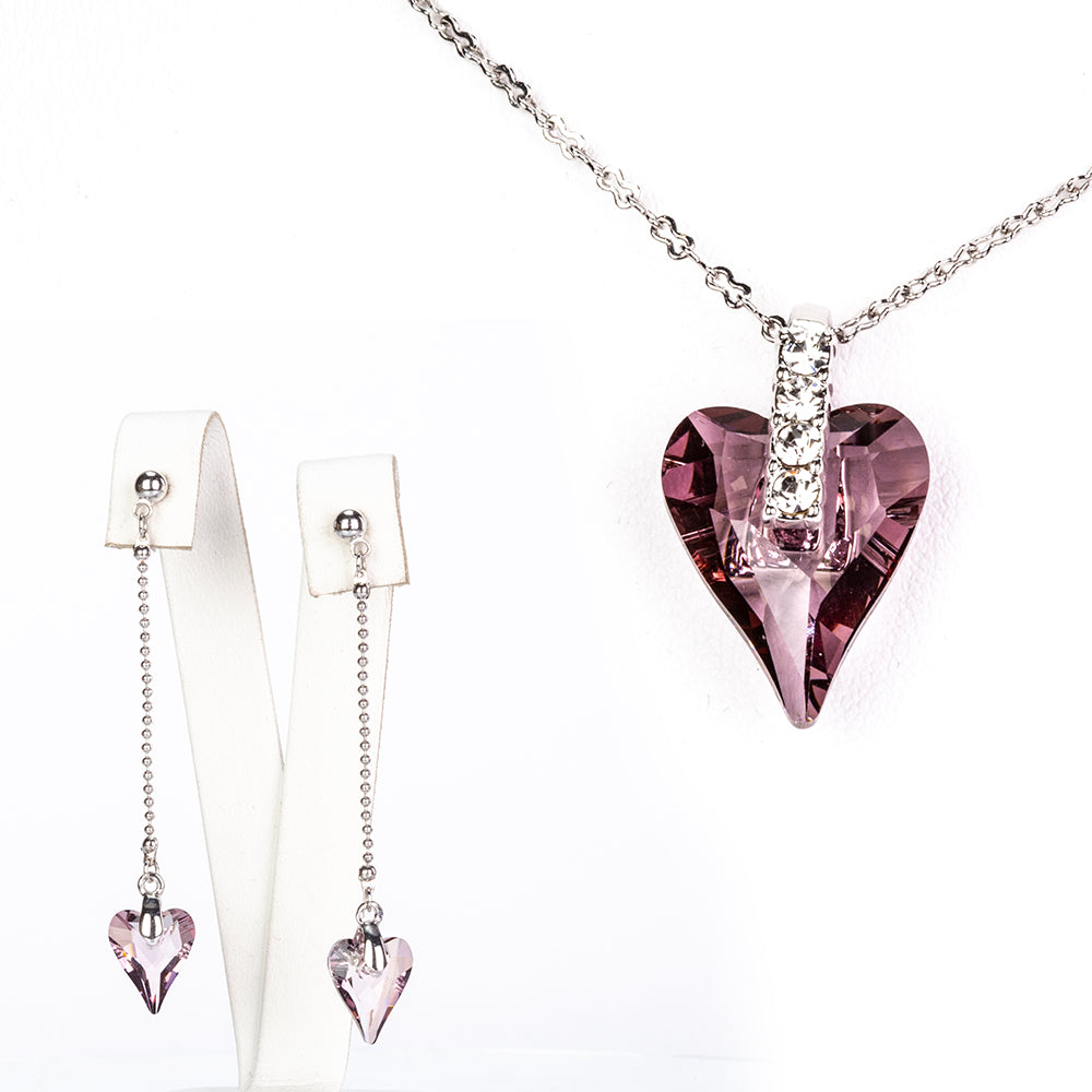 Conjunto de Liga de Ouro com Cristal Emporia® Roxo ( Brincos+Pendente ) 1 