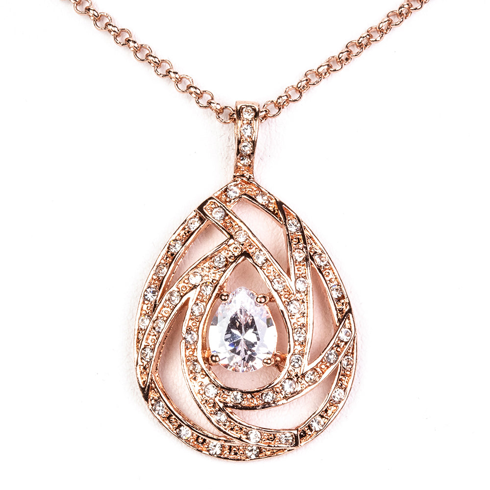 Conjunto de Liga de Ouro com Cristal Emporia® Branco ( Colar+Brincos+Pendente )