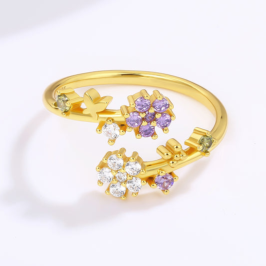 Anel de Liga de Ouro com Cristal Emporia® Branco e Cristal Emporia® Roxo