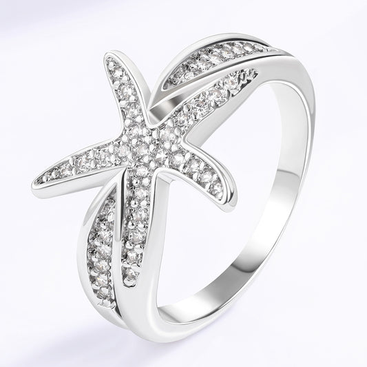 Anel de Liga de Ouro com Cristal Emporia® Branco