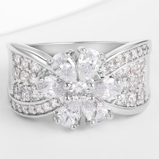 Anel de Liga de Ouro com Cristal Emporia® Branco