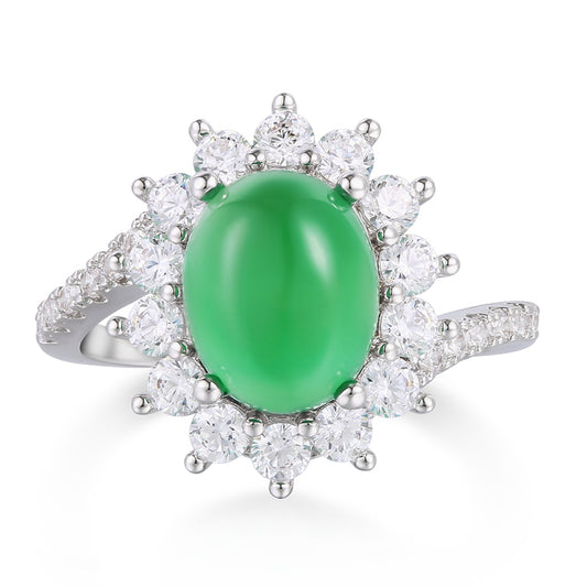 Anel de Liga de Ouro com Cristal Emporia® Verde e Cristal Emporia® Branco