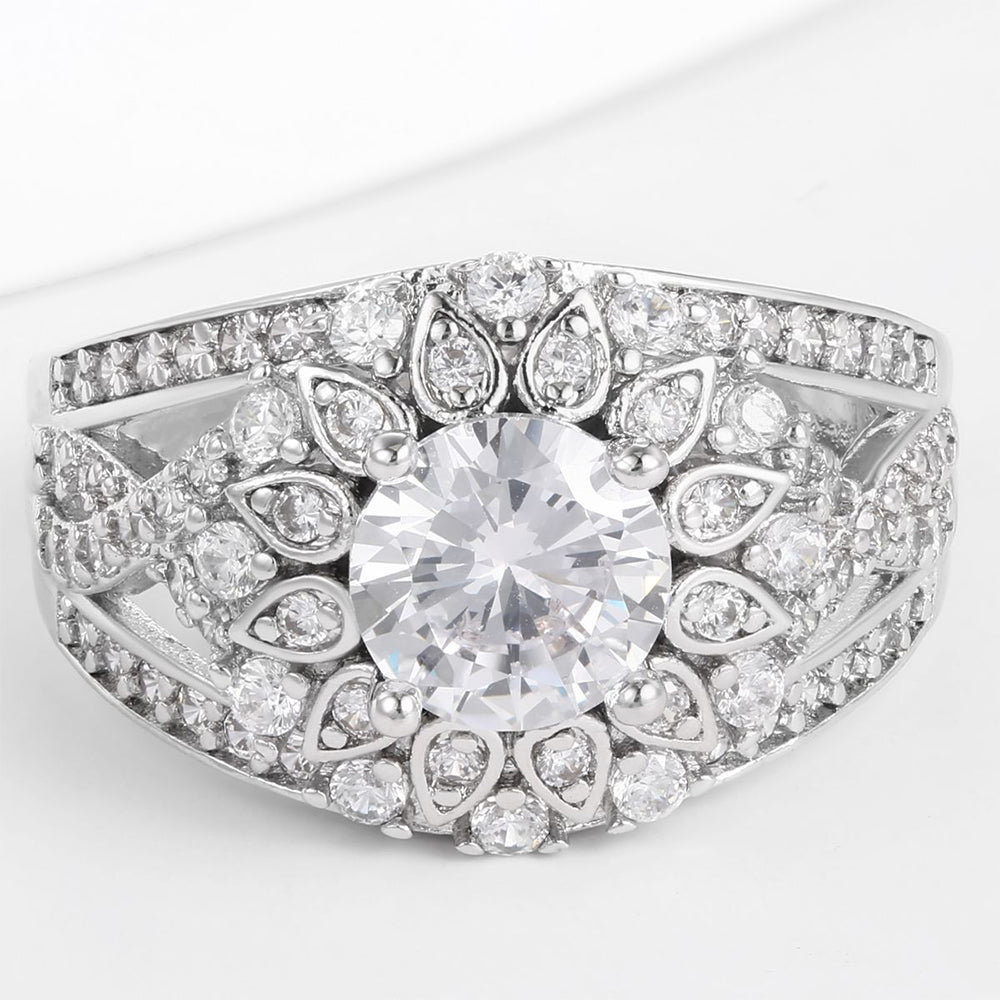 Anel de Liga de Ouro com Cristal Emporia® Branco 1 