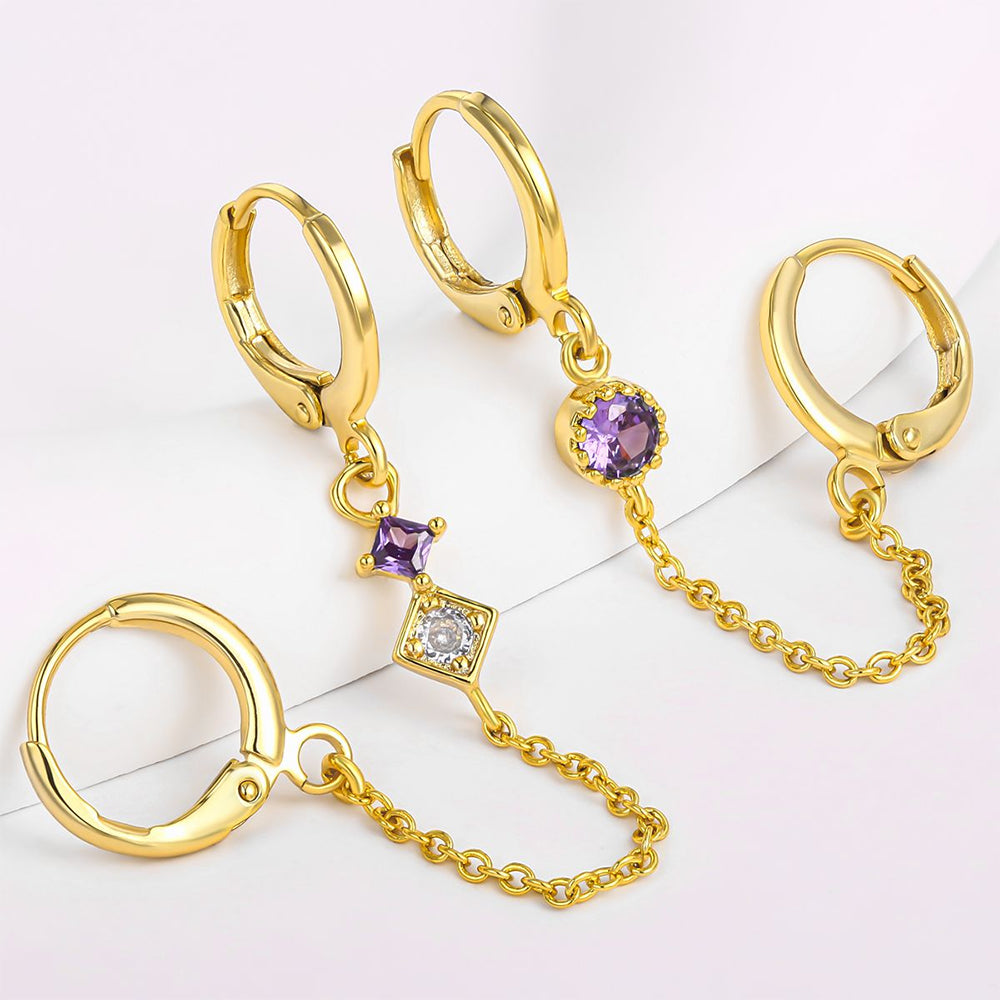 Brincos de Liga de Ouro com Cristal Emporia® Roxo e Cristal Emporia® Branco 1 