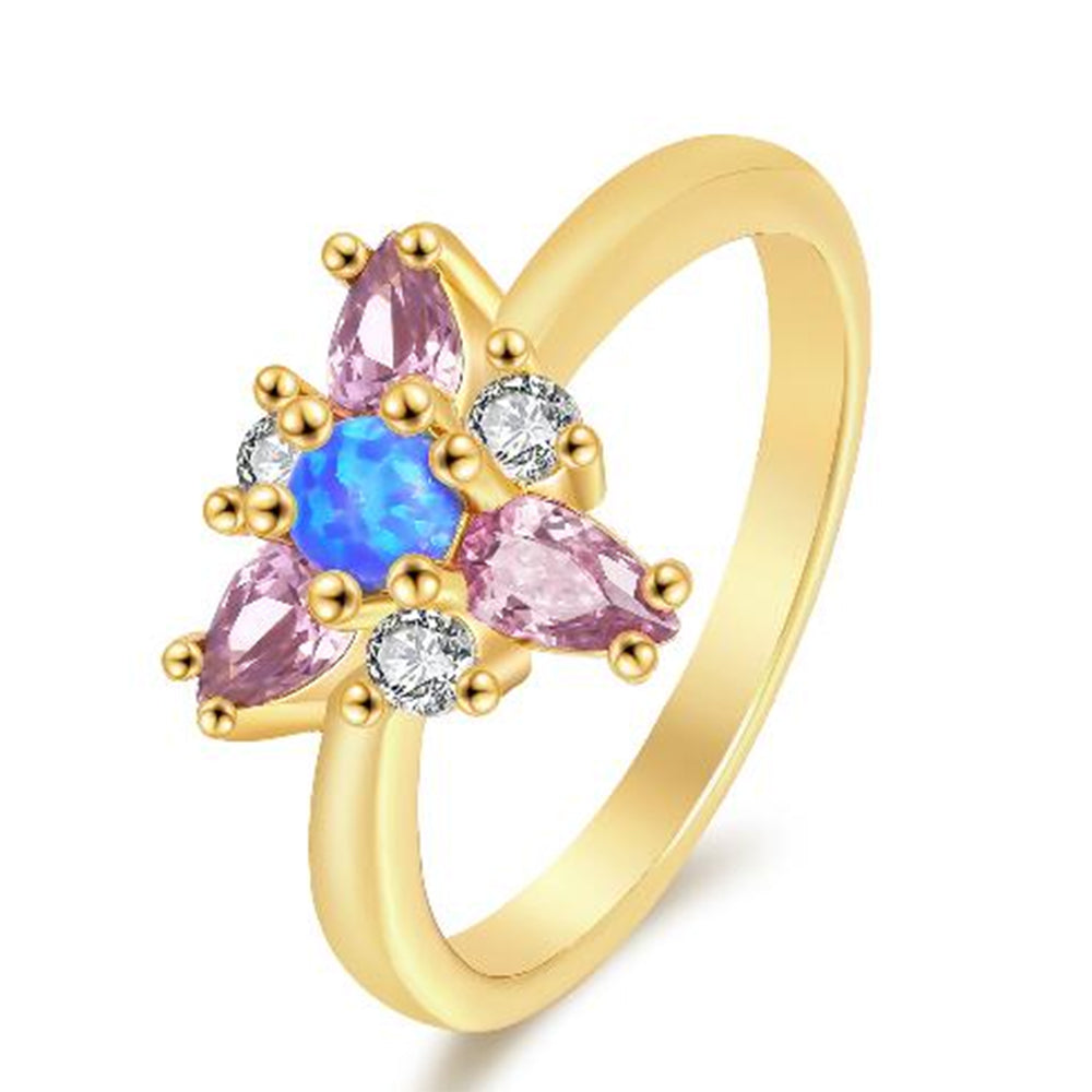 Anel de Liga de Ouro com Cristal Emporia® Azul e Cristal Emporia® Branco 1 