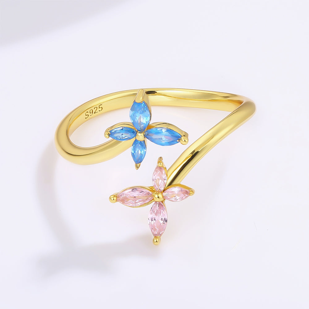 Anel de Liga de Ouro com Cristal Emporia® Rosa e Cristal Emporia® Azul 1 