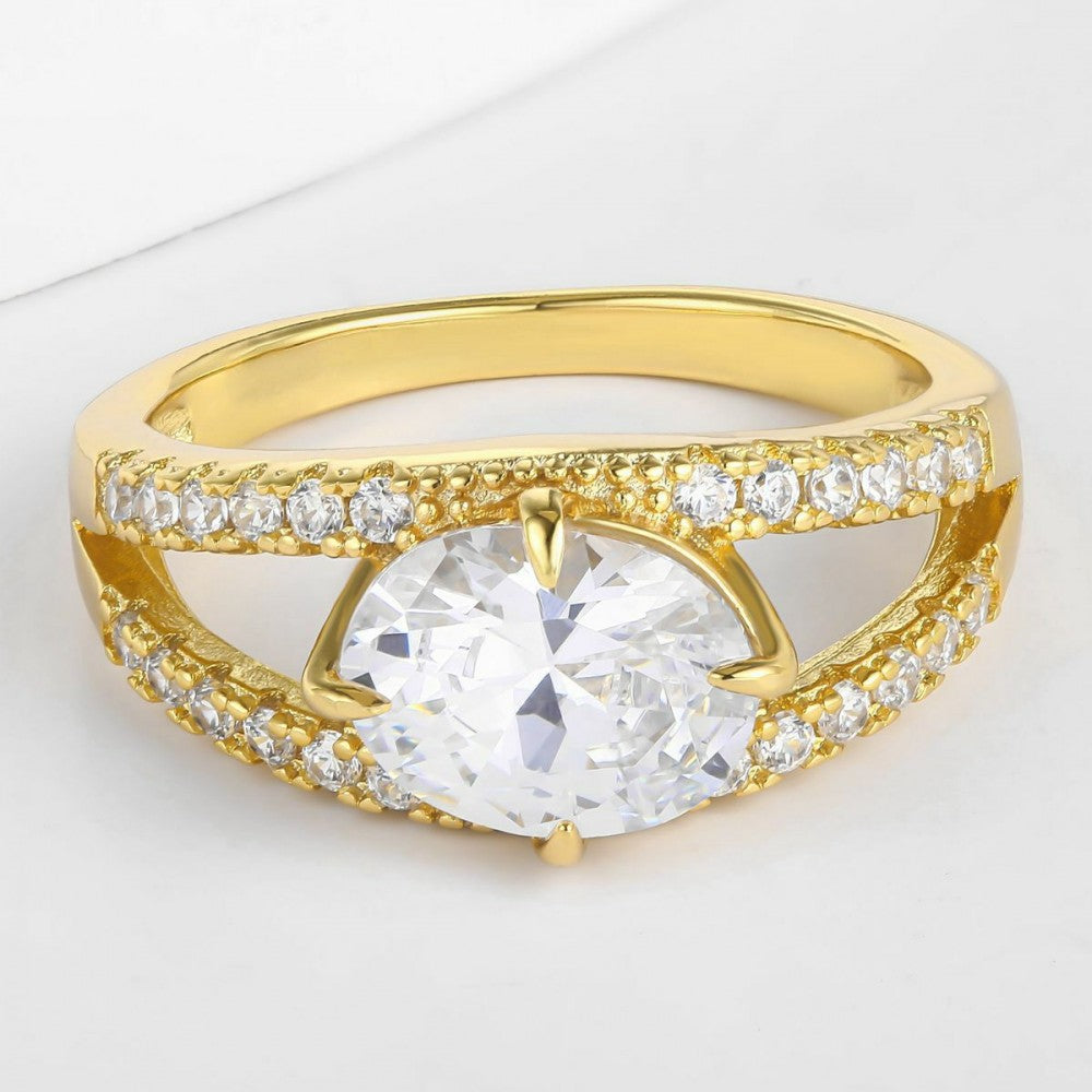 Anel de Liga de Ouro com Cristal Emporia® Branco 1 