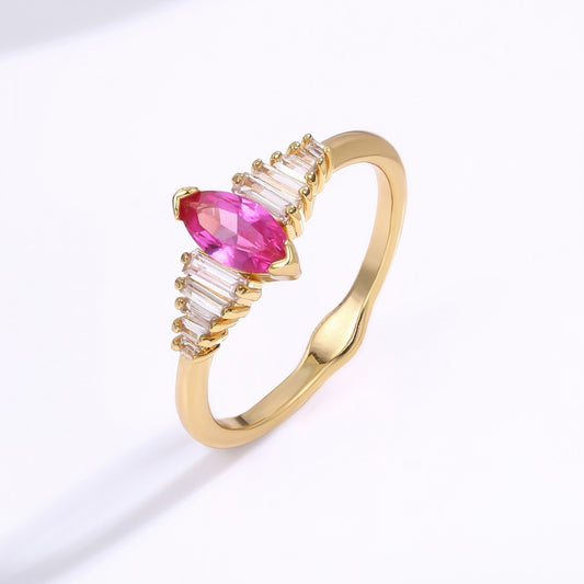 Anel de Liga de Ouro com Cristal Emporia® Vermelho