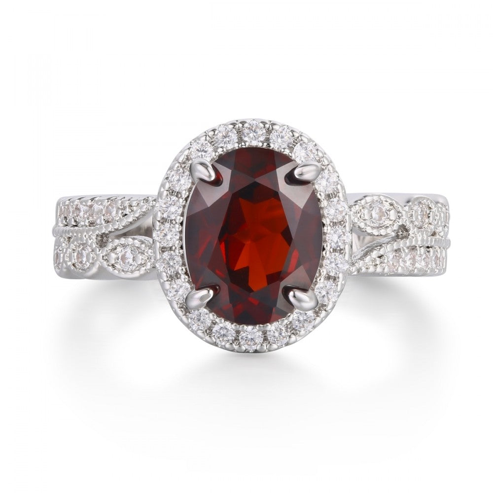 Anel de Liga de Ouro com Cristal Emporia® Vermelho