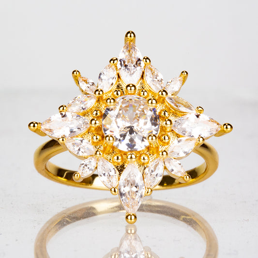 Anel de Liga de Ouro com Cristal Emporia® Branco