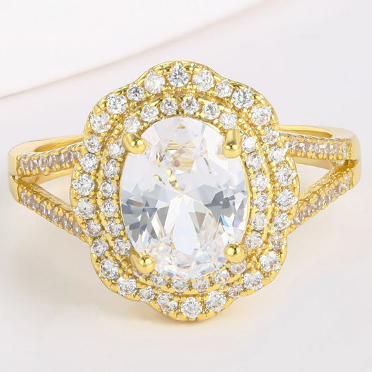 Anel de Liga de Ouro com Cristal Emporia® Branco
