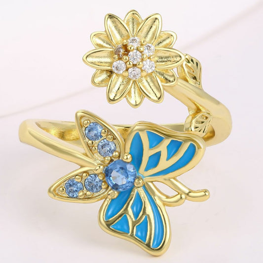 Anel de Liga de Ouro com Cristal Emporia® Azul