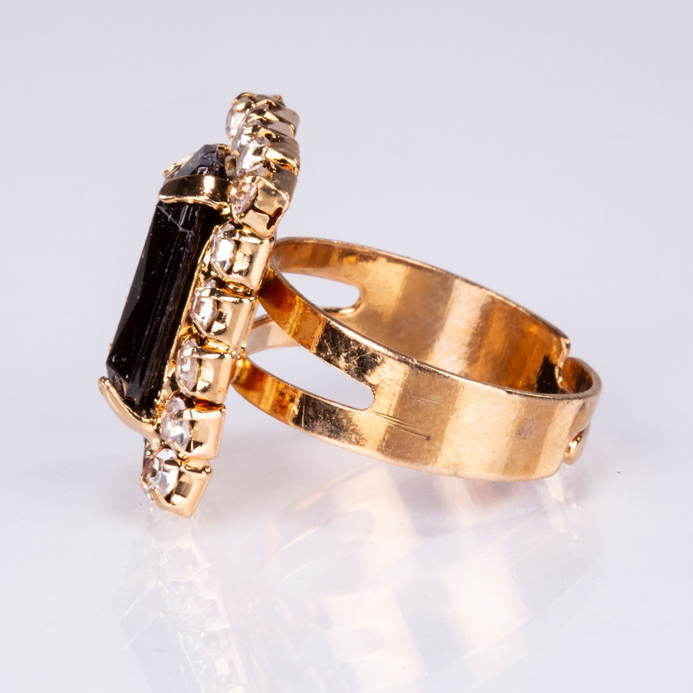 Conjunto de Jóias Emporia de 5 peças, em tom dourado e de qualidade superior, numa caixa de presente exclusiva com efeito de couro (incluindo relógio, pulseira, colar, brincos e anel, com cristais Emporia a preto e branco) 10 