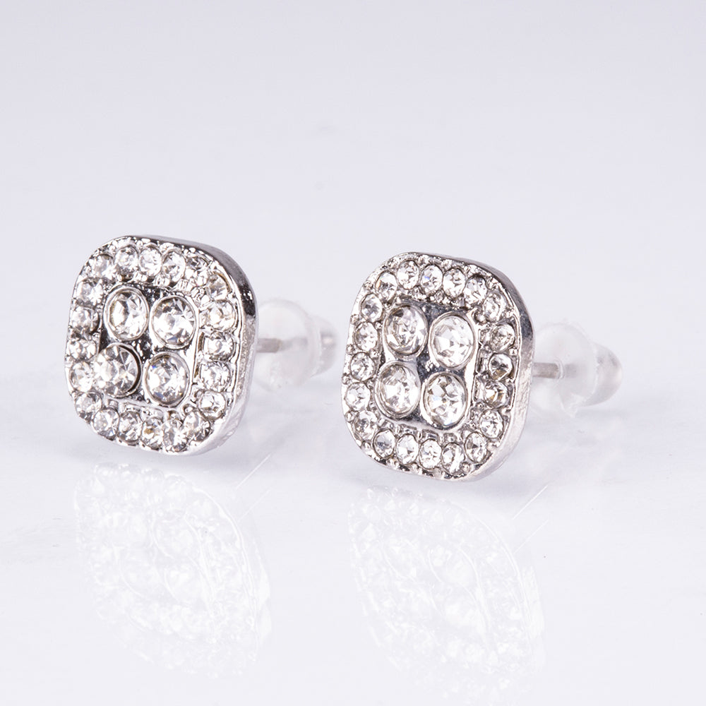 Conjunto de Jóias Emporia de 5 peças, em tom prateado e de qualidade superior, numa caixa de presente exclusiva com efeito de couro (incluindo relógio, pulseira, colar, brincos e anel, com cristal Emporia branco)